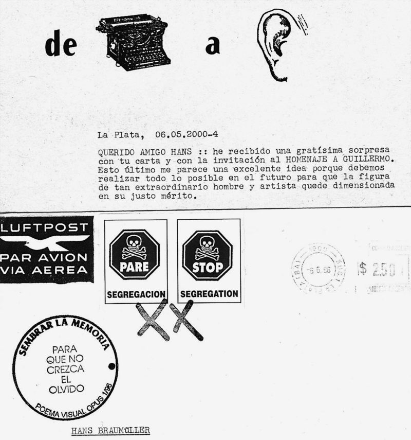 Beide Seiten einer Postkarte von Edgardo Antonio Vigo, 1996