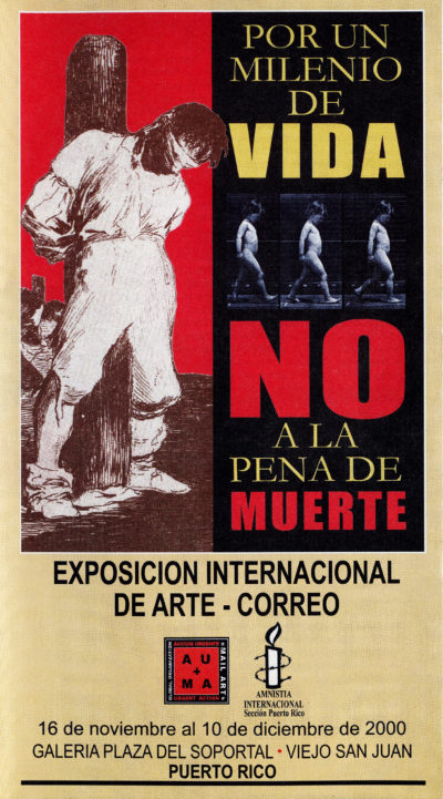 AUMA-Poster in Zusammenarbeit mit Amnesty International. Ausstellung in Puerto Rico. Design: Elías Adasme, 2000